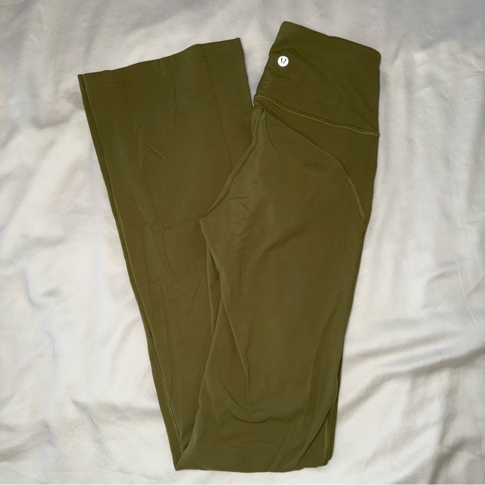 Lululemon Bronze Green Groove Super High Rise Flared Leggings